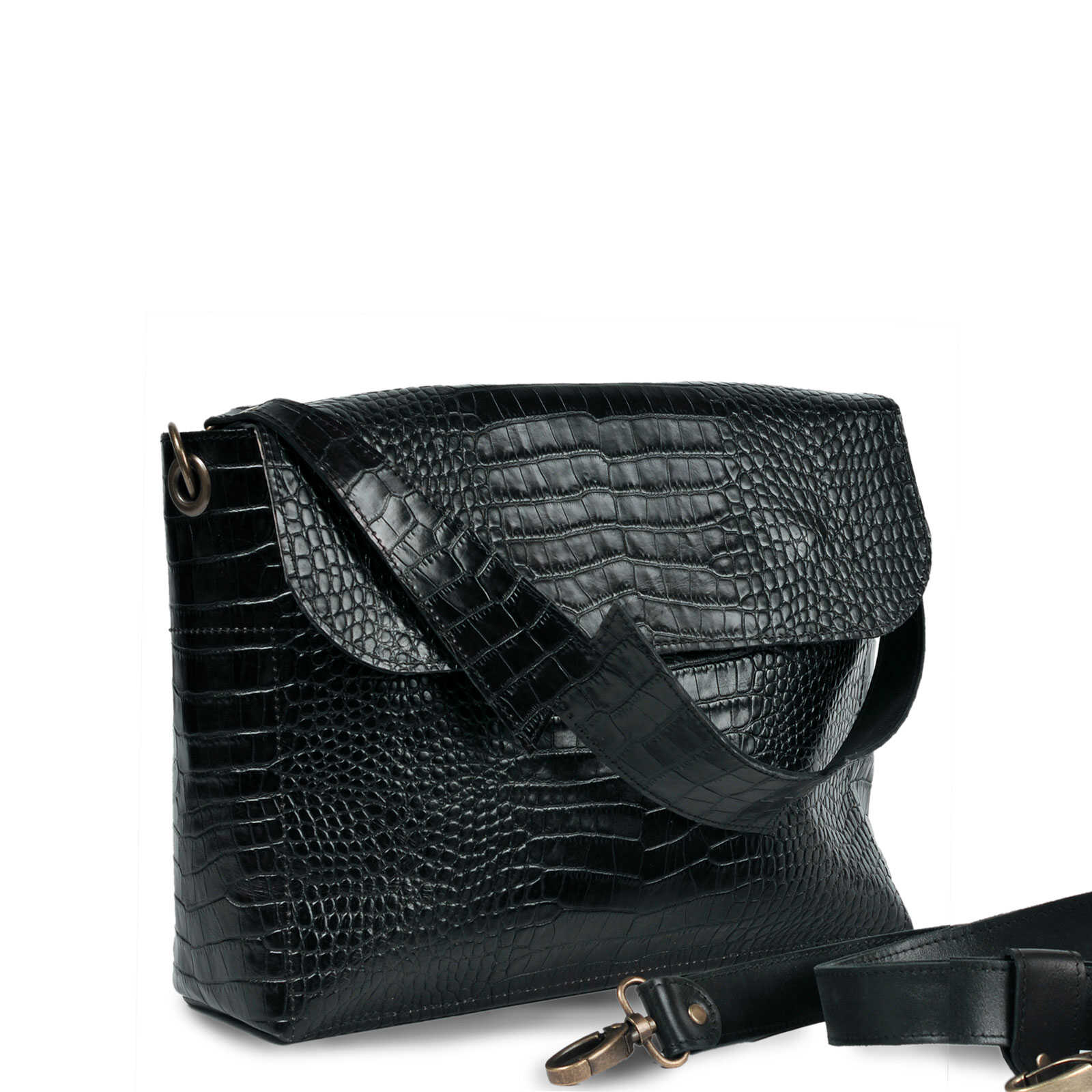 Umhängetasche - JEANETTE | Rindsleder Krokooptik| schwarz