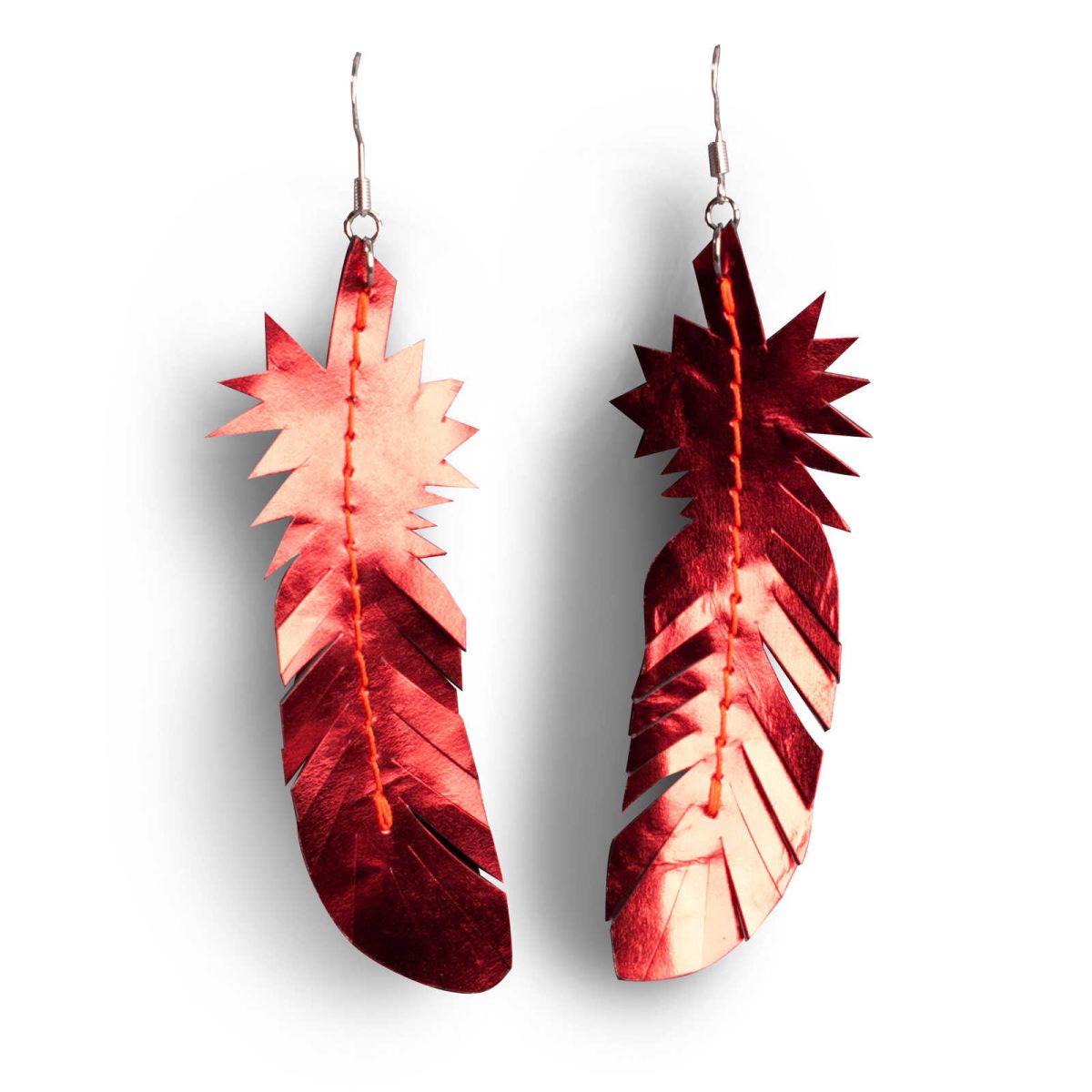 EARRING FEATHER - red metallic