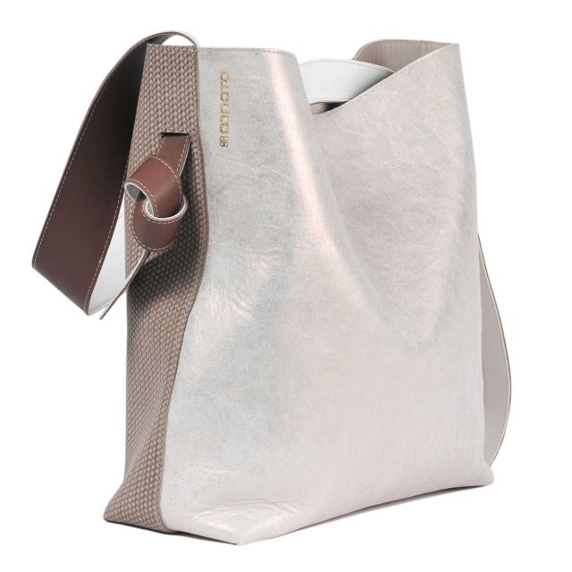 Schultertasche - CELINA |  Rindsleder | ros&eacute; & grey Strickoptik