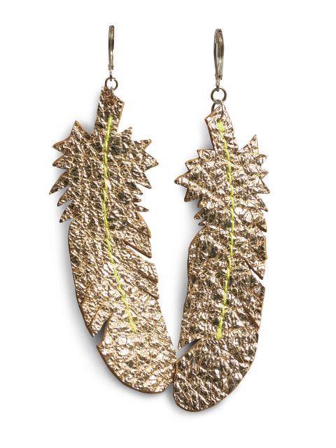 EARRING FEATHER - gold rib