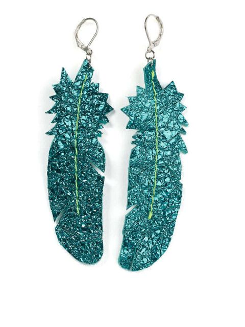 EARRING FEATHER - laguna green