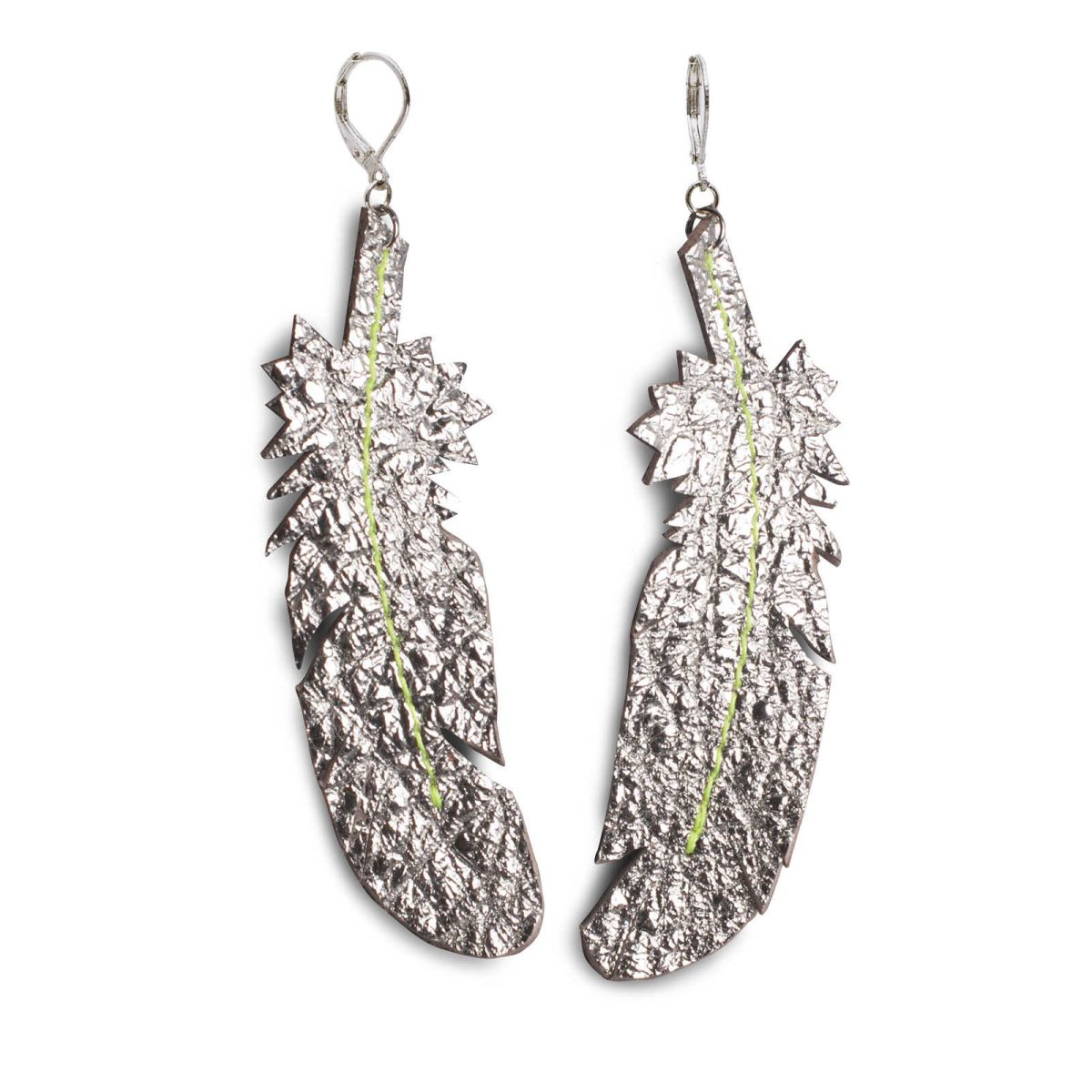 EARRING FEATHER - silver rib