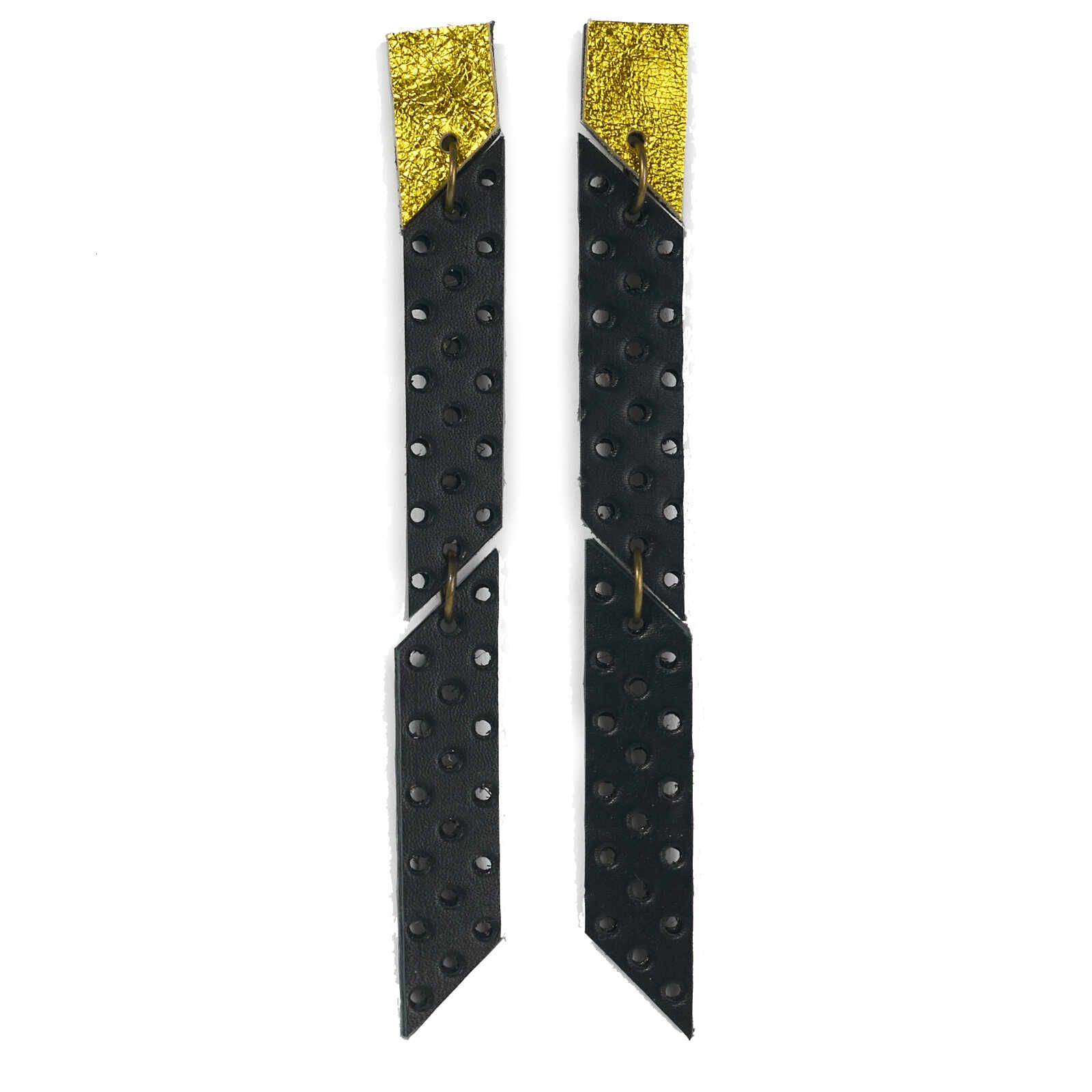 Ohrschmuck | Leder mit Lochstruktur | schwarz & gelb metallic