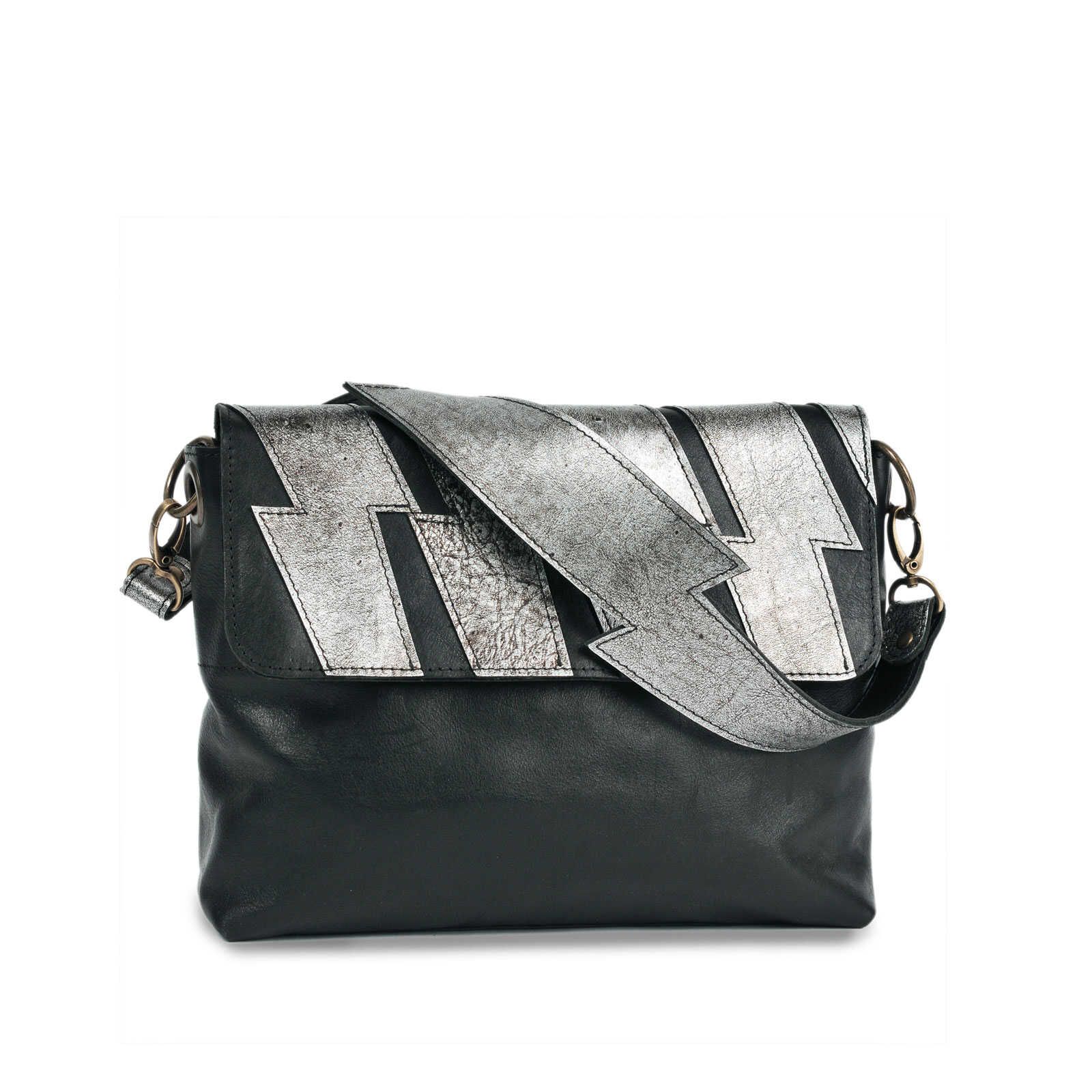 Crossbodybag - TESS | Leder | schwarz & silber