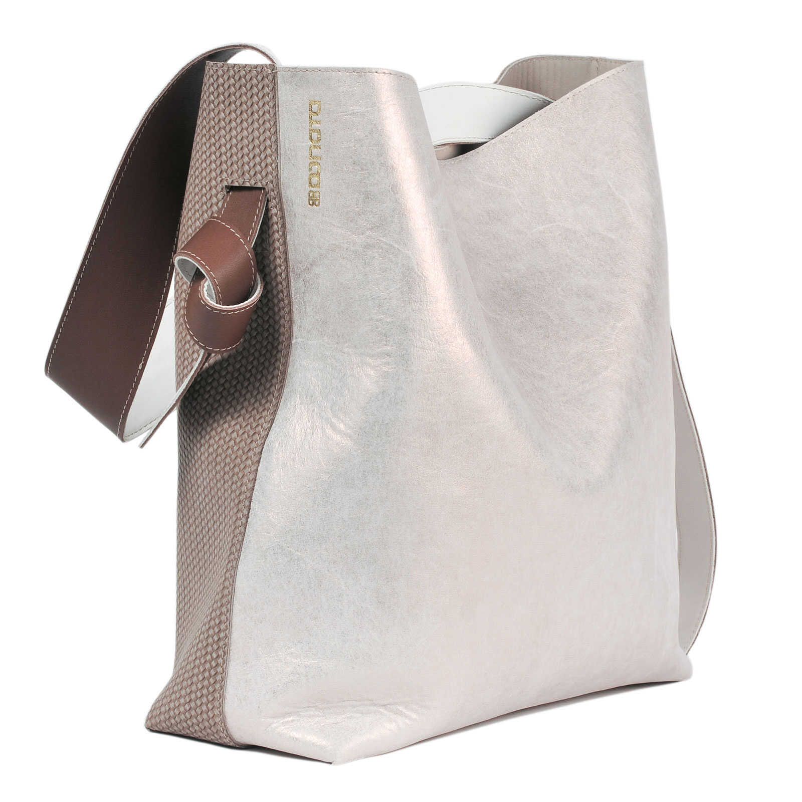 Schultertasche - CELINA |  Rindsleder | rosé & grey Strickoptik